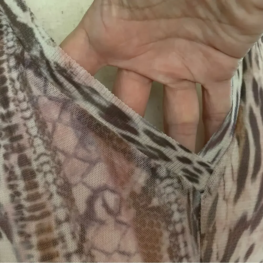 T Tahari Midi Dress Sheer Overlay Animal Print V-Neck Pink Brown XS - Picture 7 of 10
